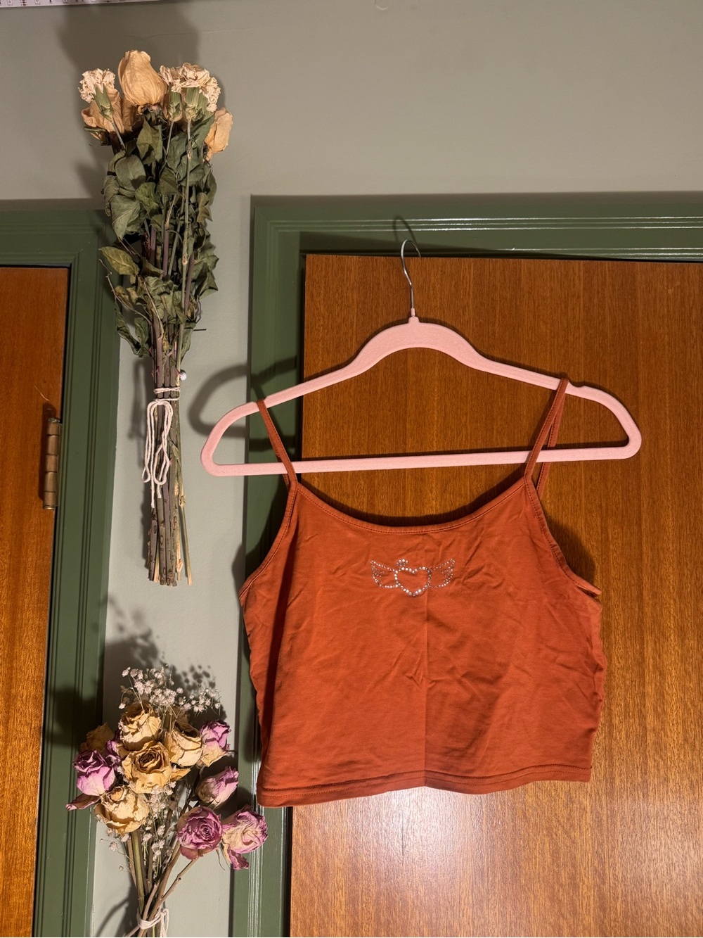 Rhinestone burnt orange cropped tank Y2K Size L